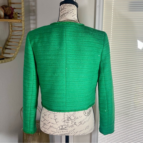 J. Crew Louisa Lady Summer Green Sequin Tweed Knit Gold Button Jacket | Size 6 - Picture 12 of 16